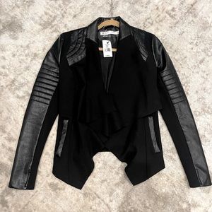 Blanc Noir Moto Open Front Jacket with Faux Leather SZ XS